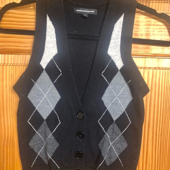 Vintage V Neck Express Design Studio Sweater Vest in Black, Gray, & White XS - Picture 2 of 6